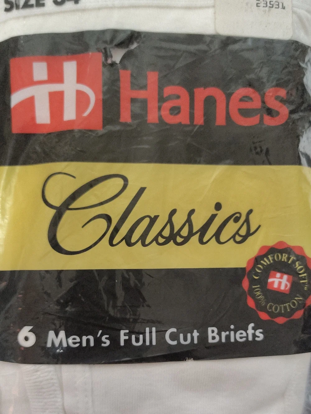 Vintage 1993 Hanes Men's Classics Full Cut White Briefs - 6 Pack - Size 34